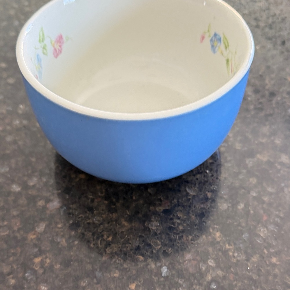 1940s Hall Superior Floral Blue Ceramic Mixing Bowl